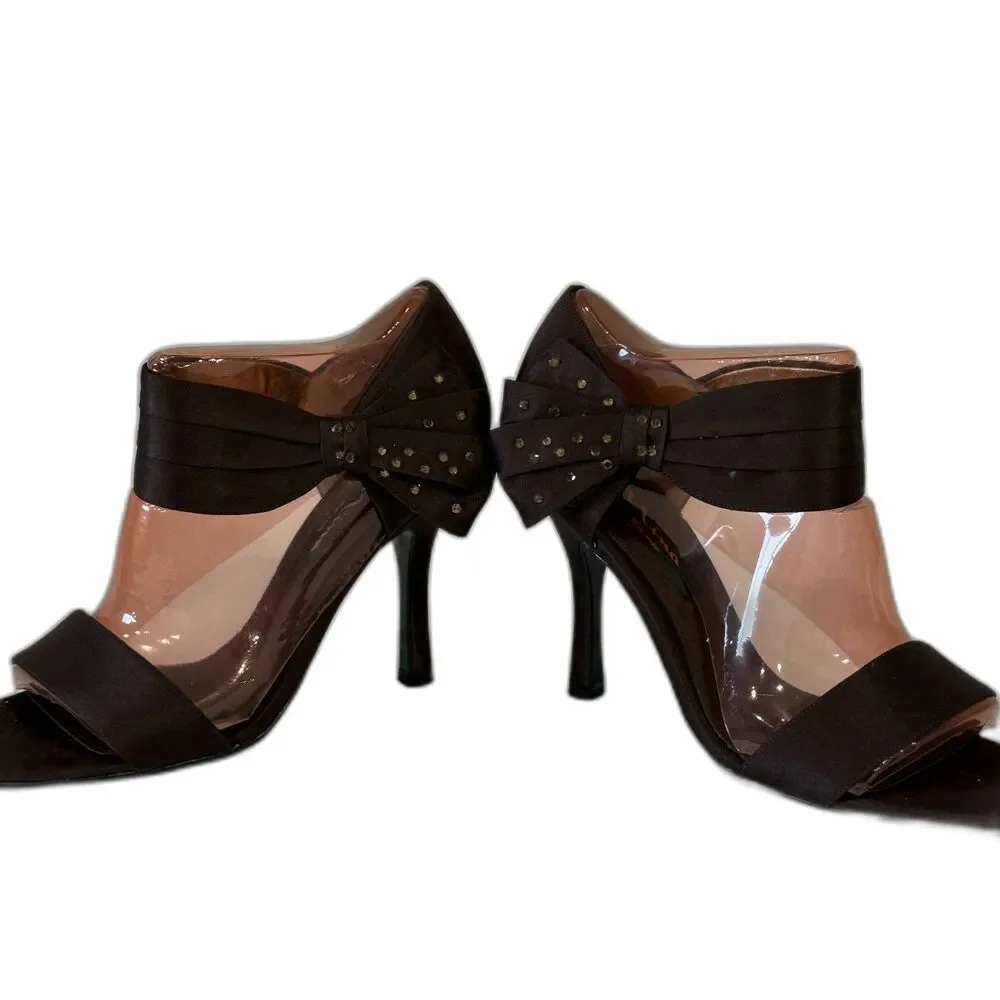 Nina New York Size 8 Brown‎ Satin Bow Slingback Heels Wedding Evening Shoes
